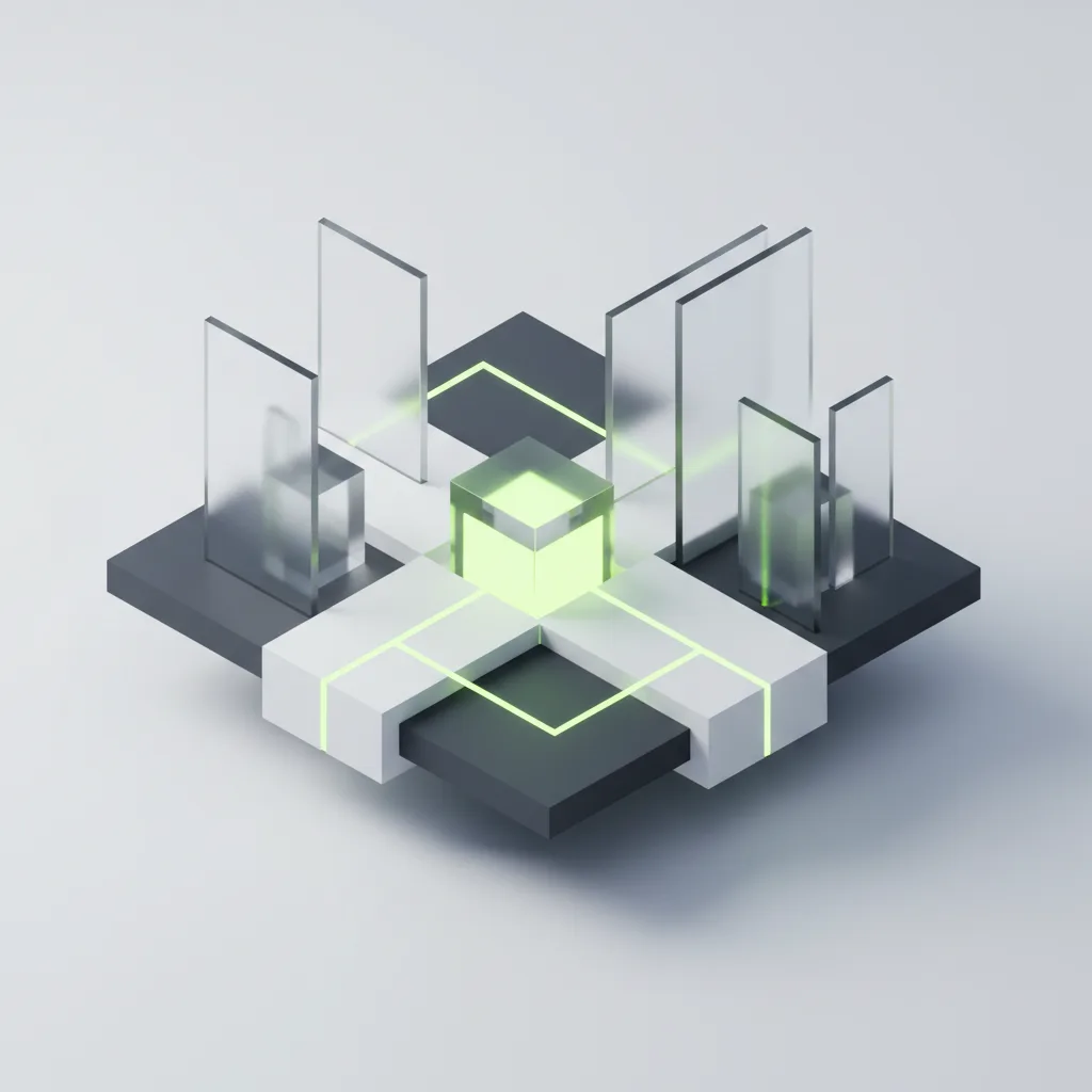 Minimalist geometric architectural composition of cryptographically verified ledger call receipts